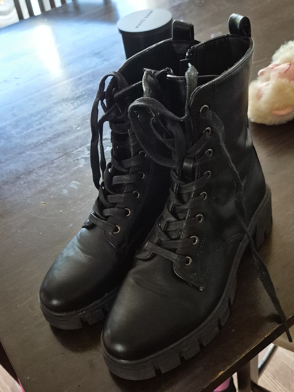 Black Leather Lace-Up Combat Boots